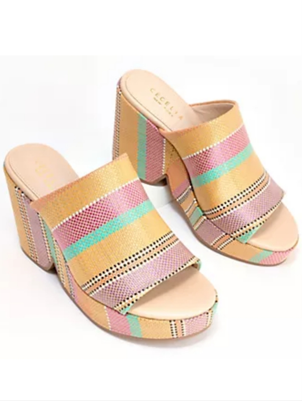 Cecelia New York Frost Multicolor Raffia Open Toe Platform Sandals 9 NIB NWT